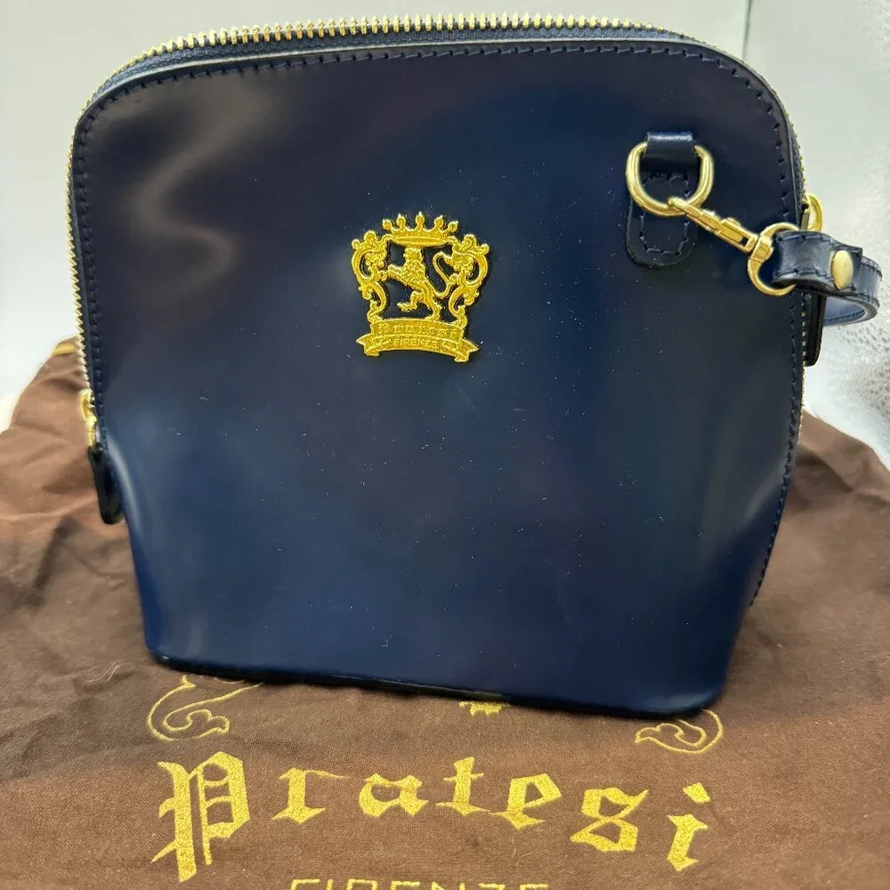 Pratesi Firenze Leather Handbag Crossbody RIch Navy Blue *Brand NEW with tags - Picture 1 of 6